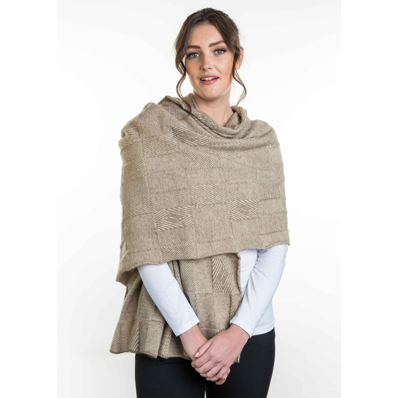 Koru - Merino - Possum Jacquard Wrap (KO554)Nat/Mocha