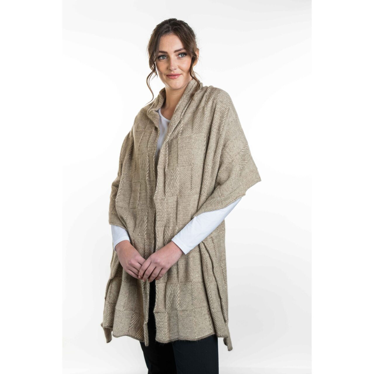 Koru - Merino - Possum Jacquard Wrap (KO554)Nat/Mocha