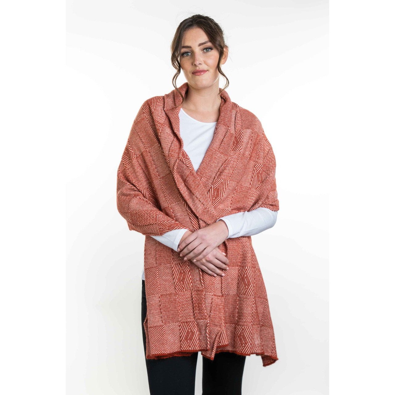 Koru - Merino - Possum Jacquard Wrap (KO554)Nat/Sienna