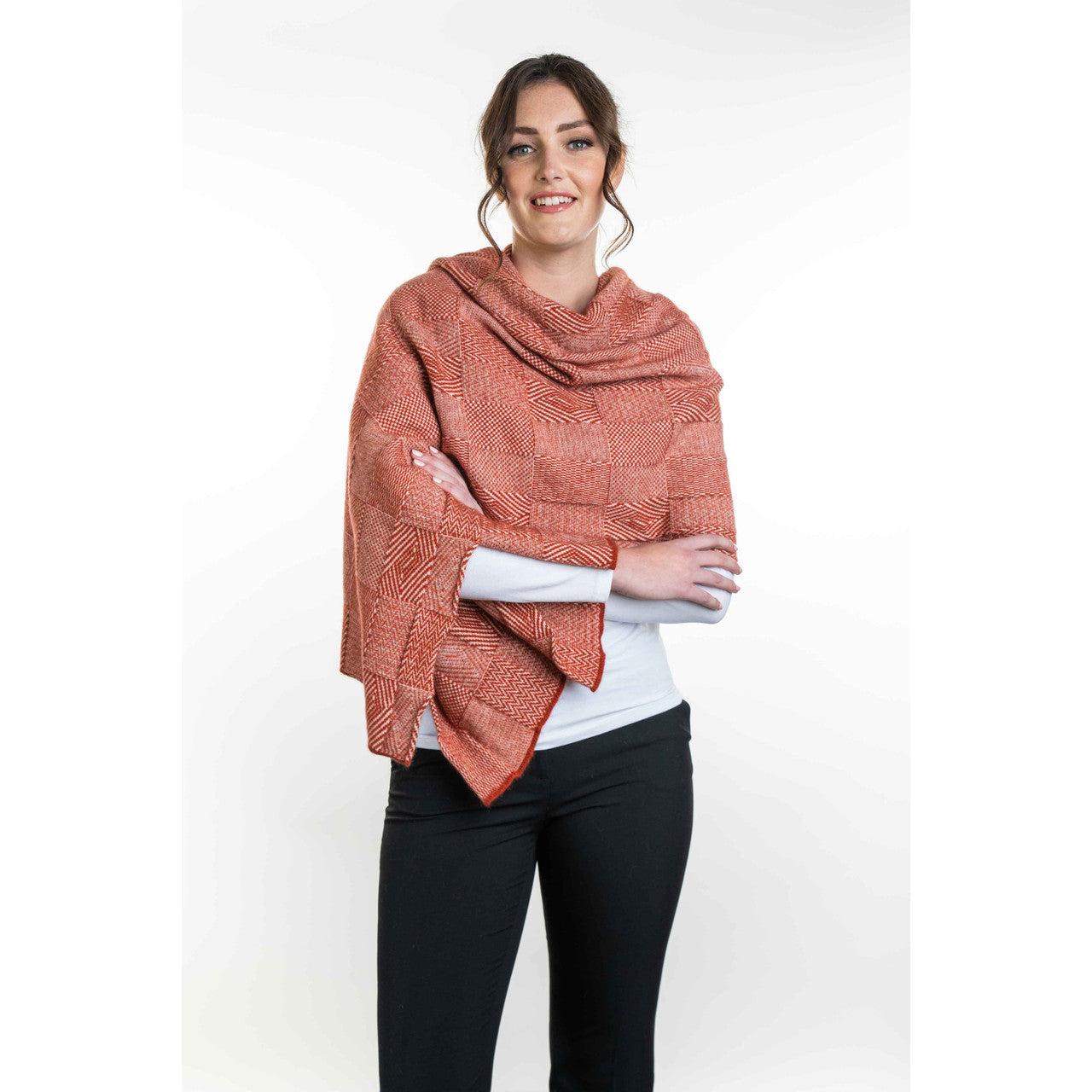 Koru - Merino - Possum Jacquard Wrap (KO554)Nat/Sienna