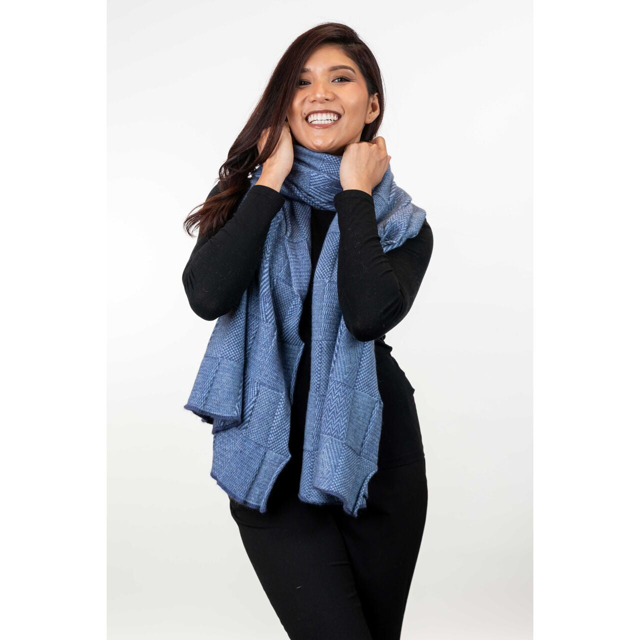 Koru - Merino - Possum Jacquard Wrap (KO554)Sky/Periwinkle