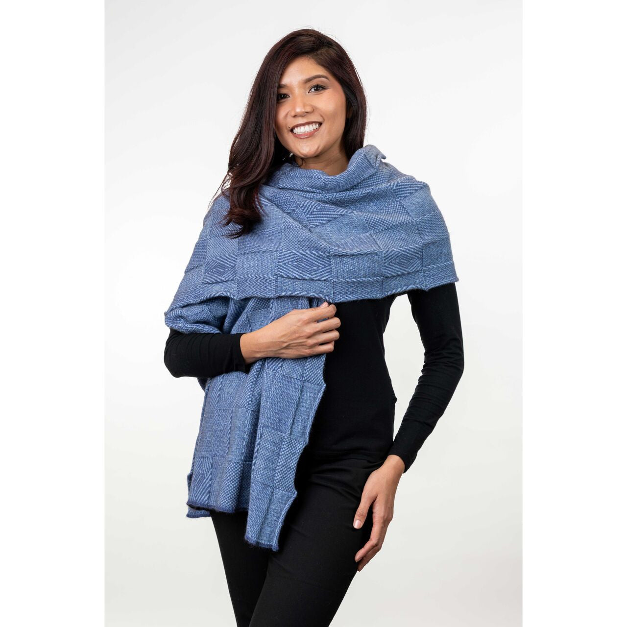 Koru - Merino - Possum Jacquard Wrap (KO554)Sky/Periwinkle