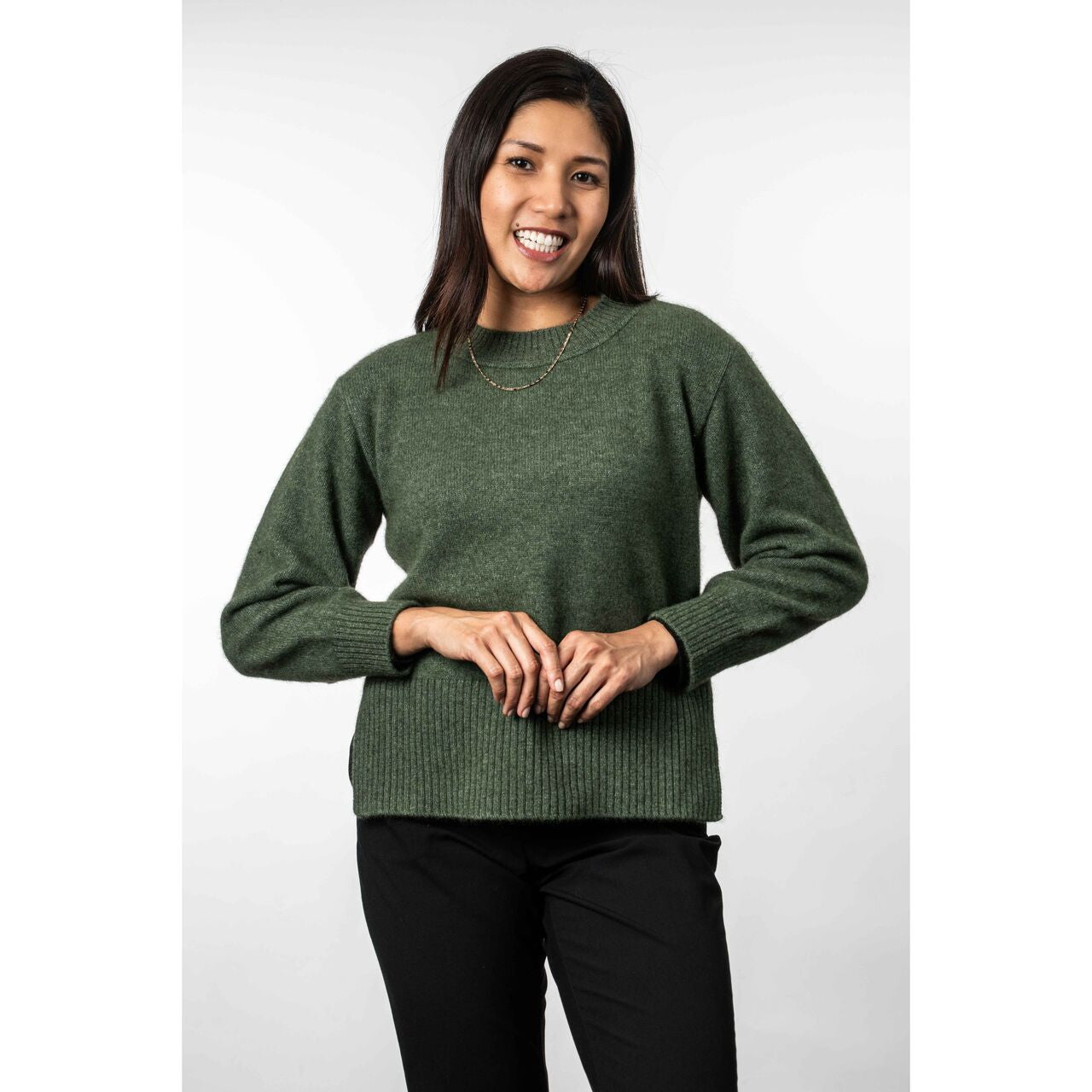 Koru - Merino - Possum Split Hem Jumper (KO556)Moss