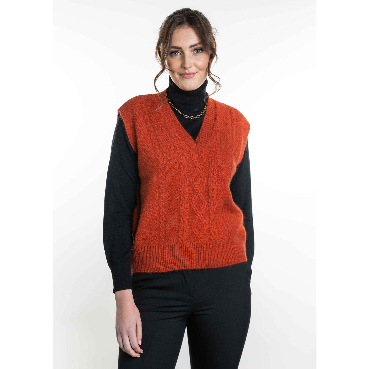 Koru - Merino & Possum Cable Vest (KO563)Sienna