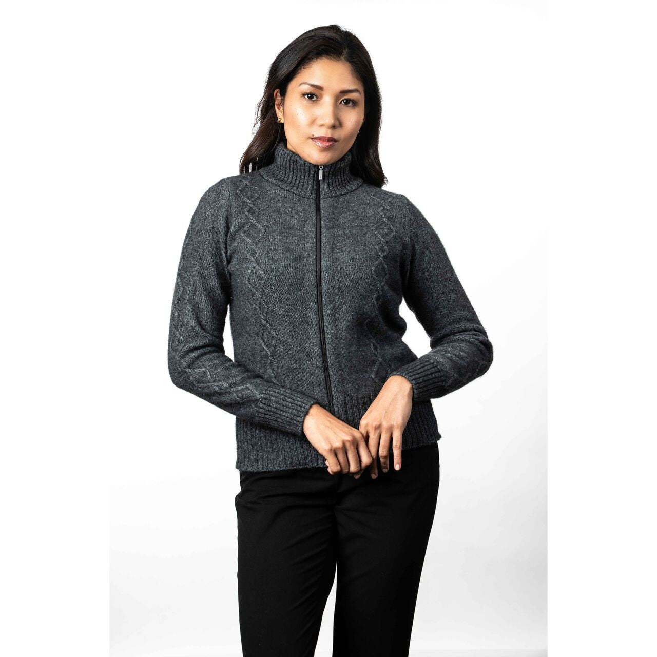 Koru - Merino & Possum Cable Detail Jacket (KO567)Grey