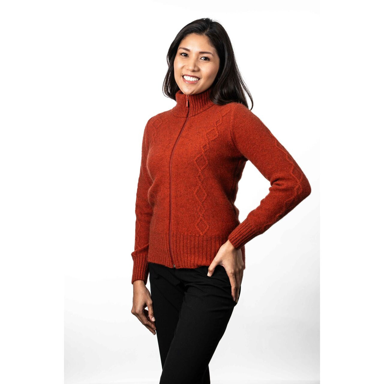 Koru - Merino & Possum Cable Detail Jacket (KO567)Sienna