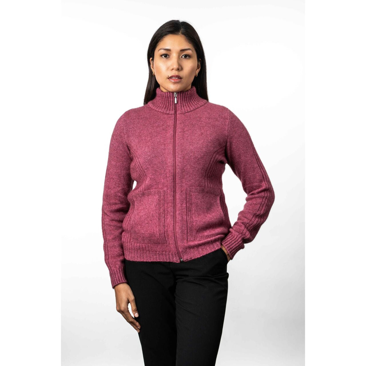 Koru - Merino & Possum Rib Detail Jacket (KO571)Rose