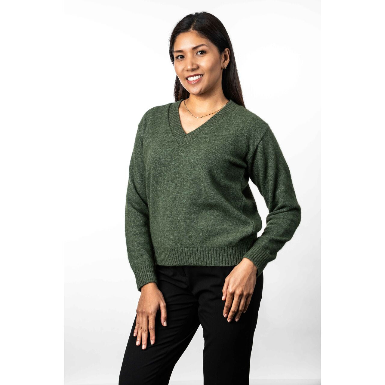 Koru - Merino & Possum V Neck Jumper (KO573)Moss