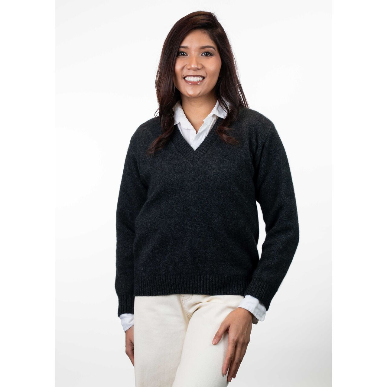 Koru - Merino & Possum V Neck Jumper (KO573)Charcoal
