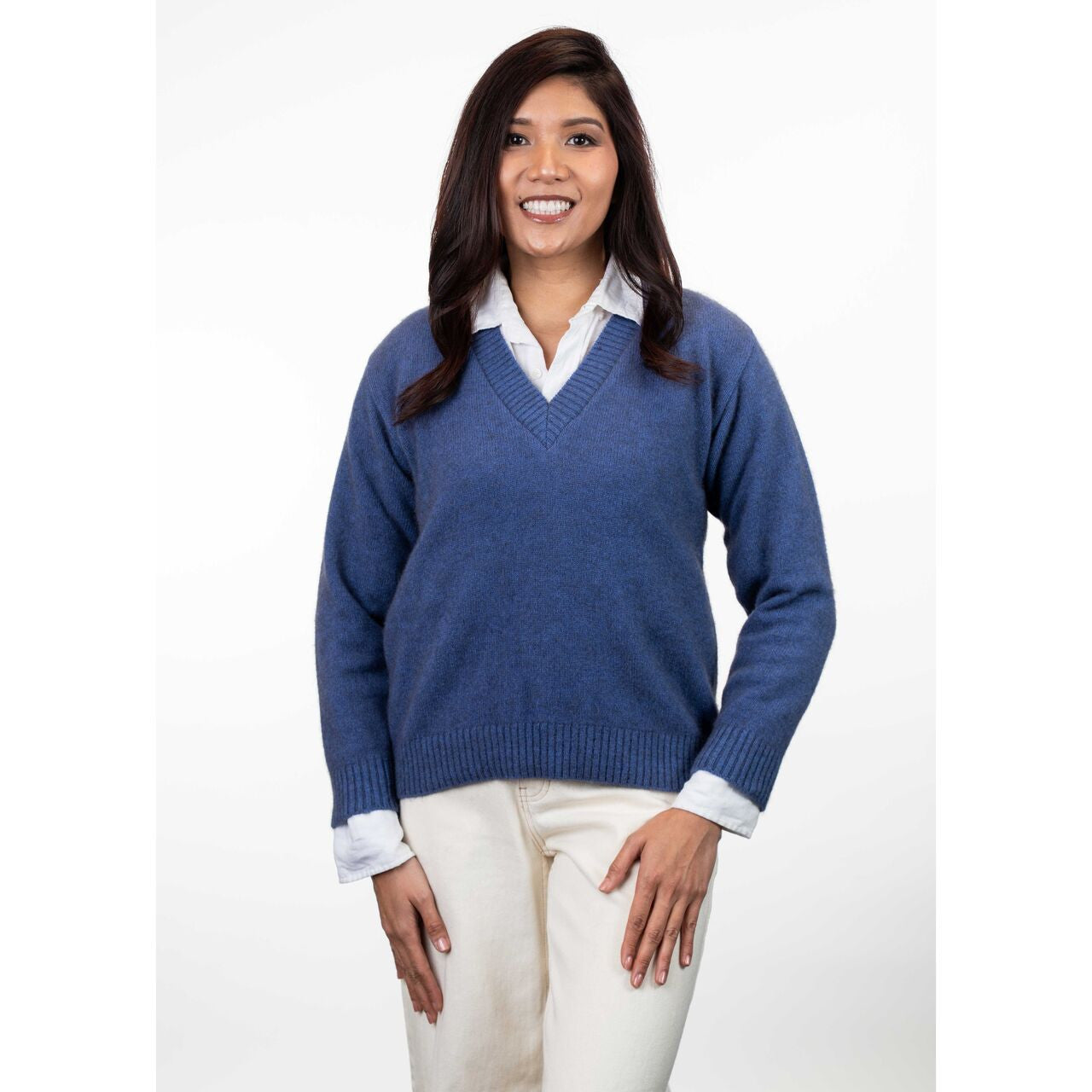 Koru - Merino & Possum V Neck Jumper (KO573)Periwinkle