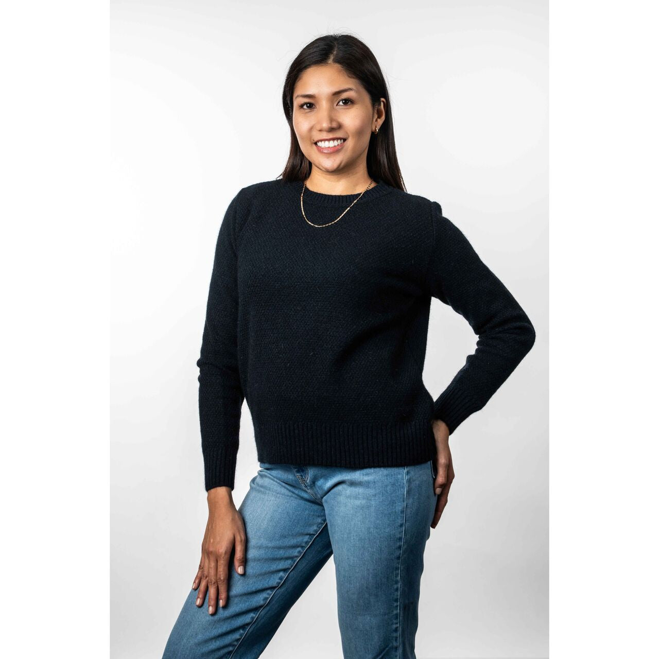 Koru - Merino & Possum Moss Stich Plated Jumper (KO574)Navy/Black