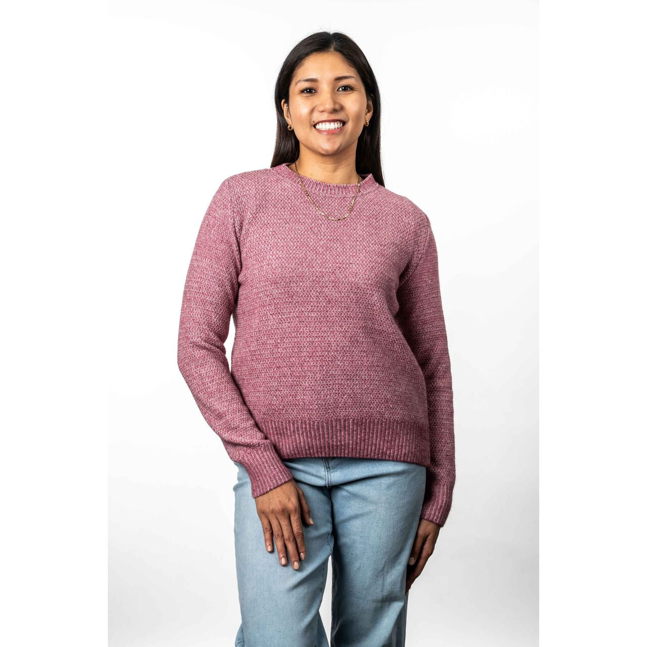 Koru - Merino & Possum Moss Stich Plated Jumper (KO574)Rose/Natural