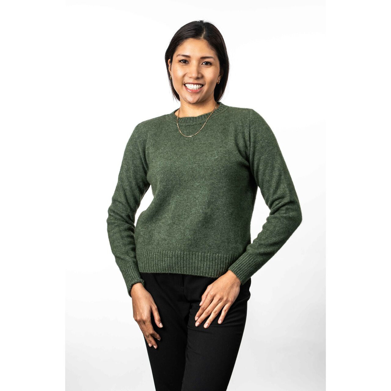 Koru - Merino & Possum Crew Neck Jumper (KO575)Moss