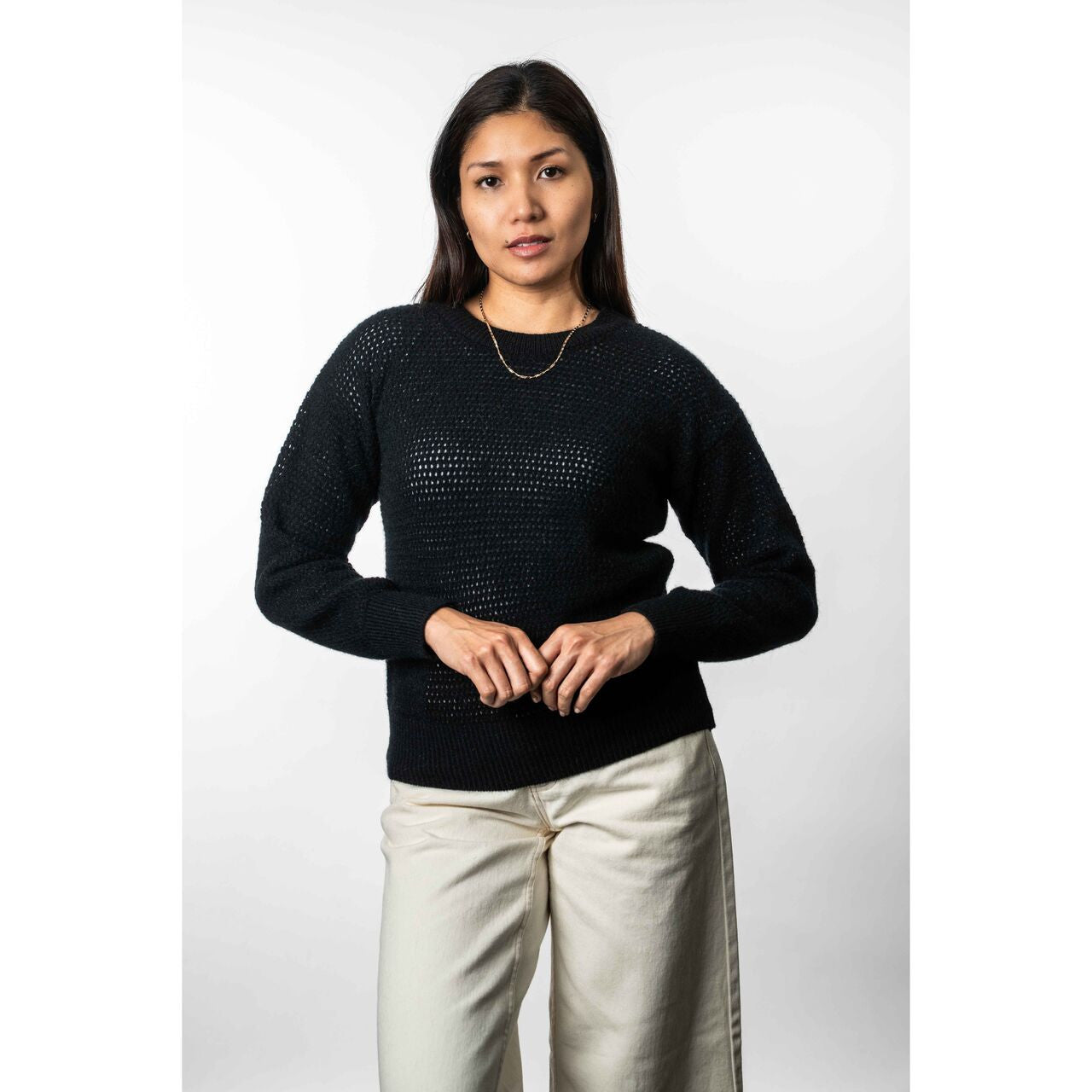 Koru - Merino & Possum Crochet Knit Jumper (KO577)Black