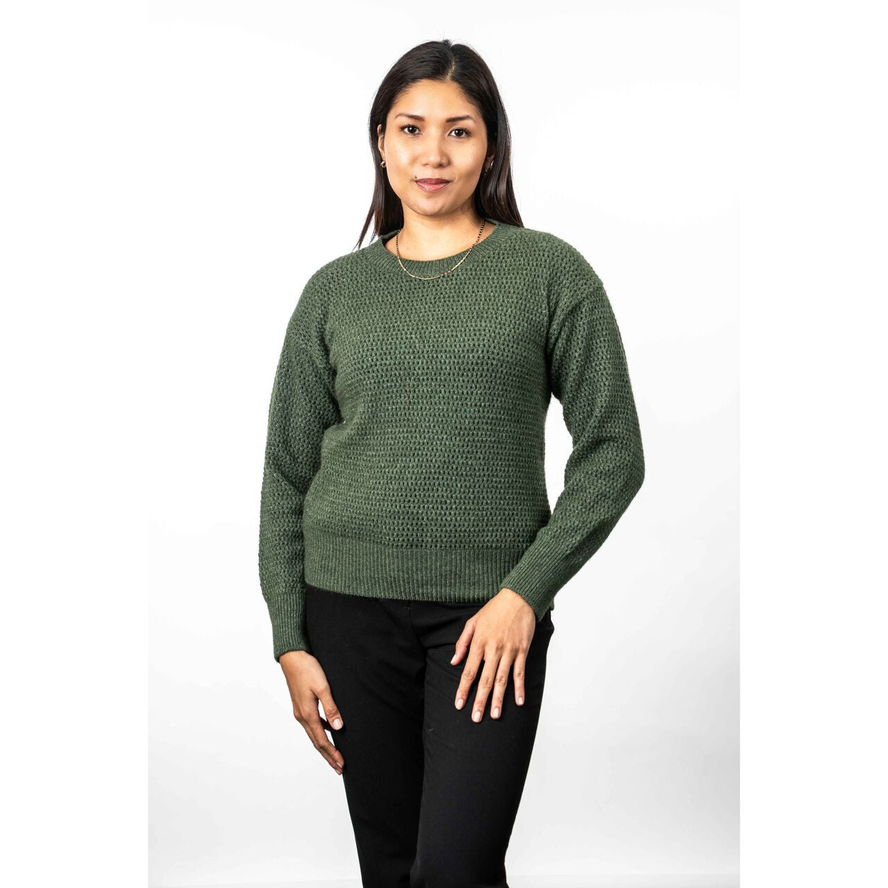 Koru - Merino & Possum Crochet Knit Jumper (KO577)Moss