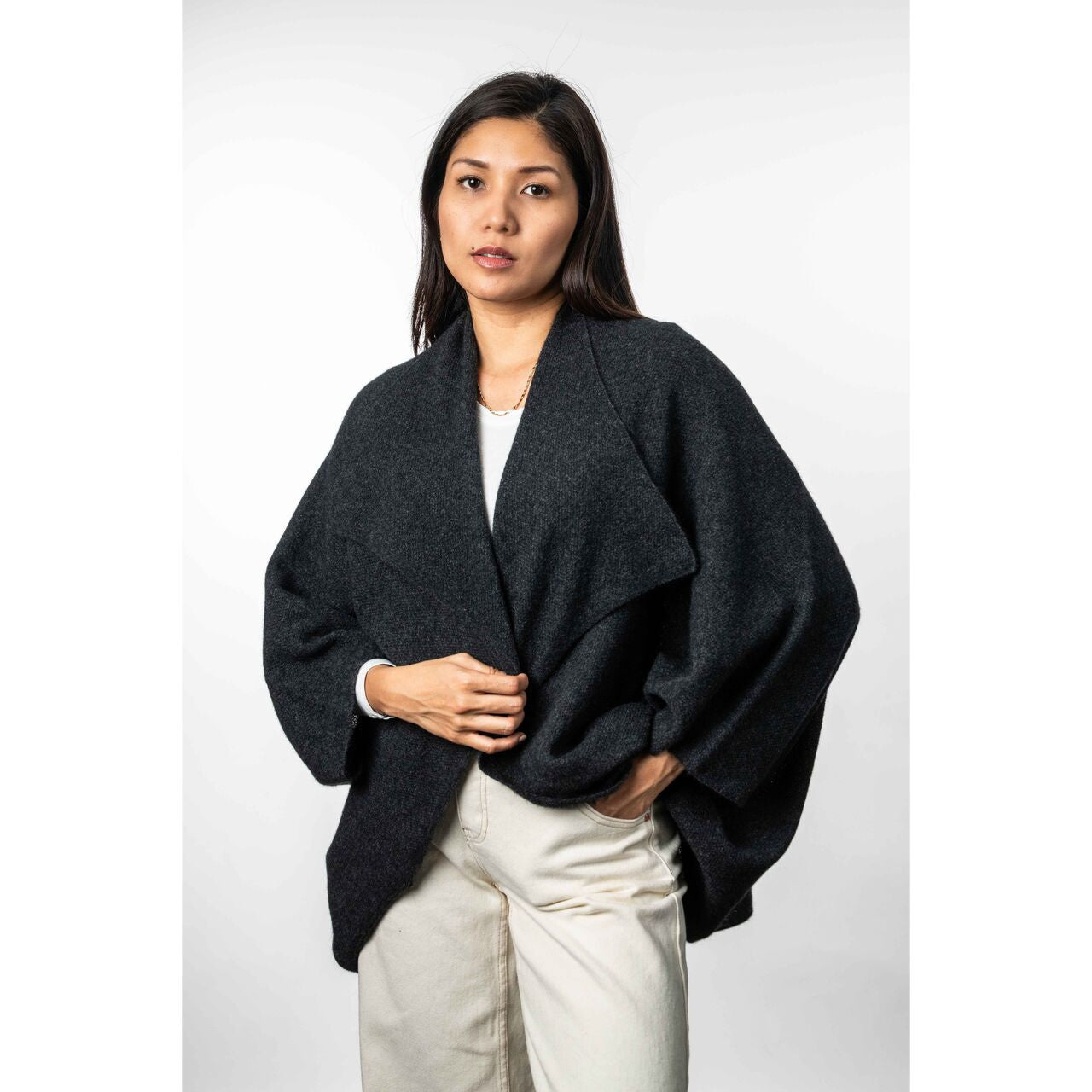 Koru Merino - Possum Two Way Poncho (KO798)Charcoal