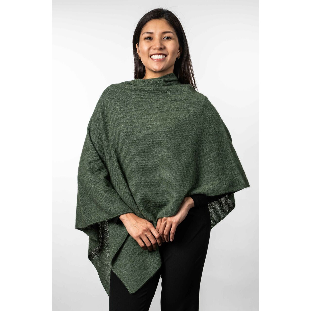 Koru Merino - Possum Two Way Poncho (KO798)Moss
