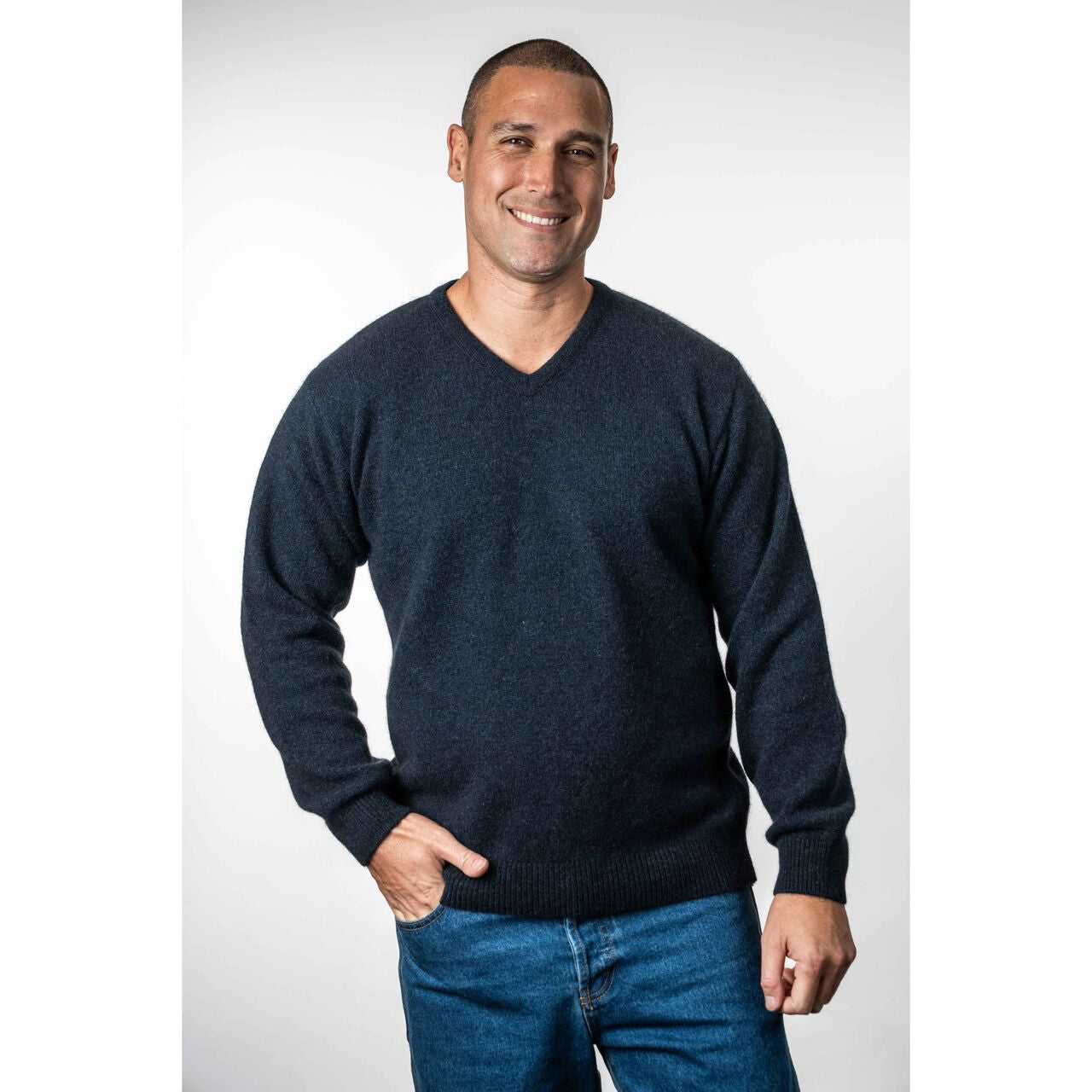 Koru - Men's Merino & Possum V Neck Sweater (KO841)Indigo