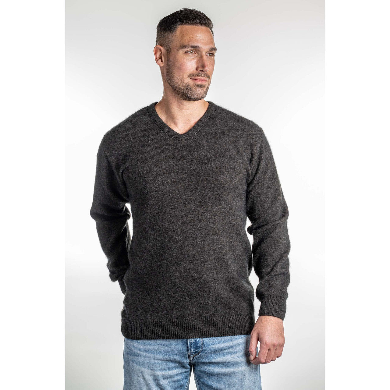 Koru - Men's Merino & Possum V Neck Sweater (KO841)Espresso