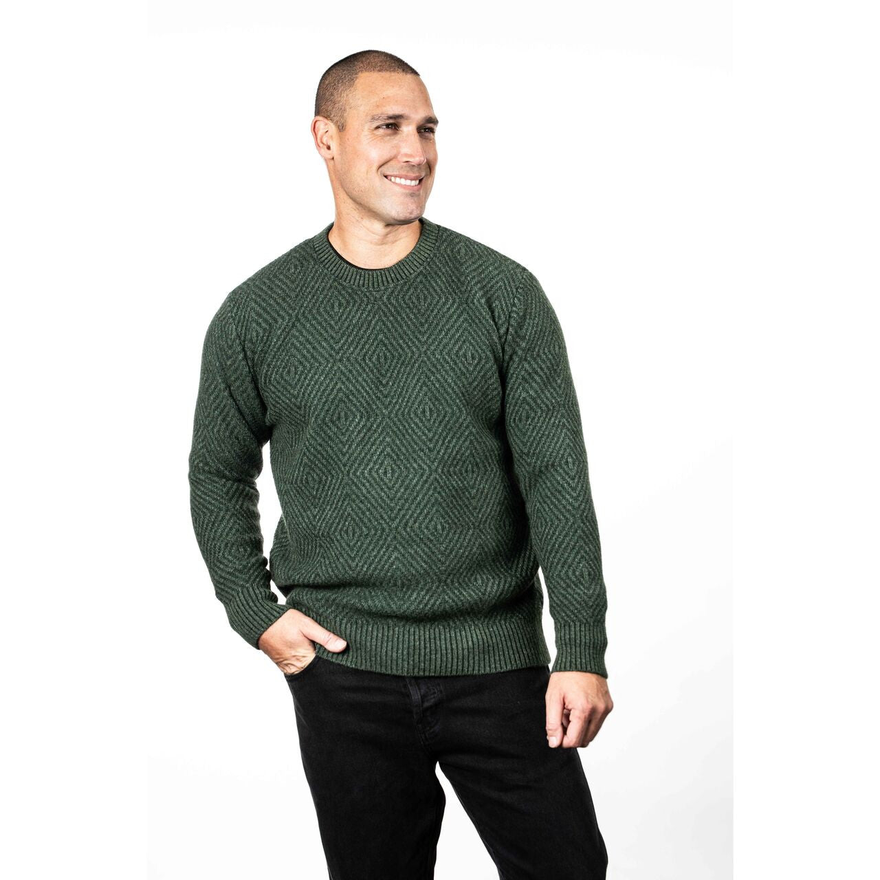 Koru - Merino & Possum Diamond Plated Crew (KO880)Moss/Dark Green