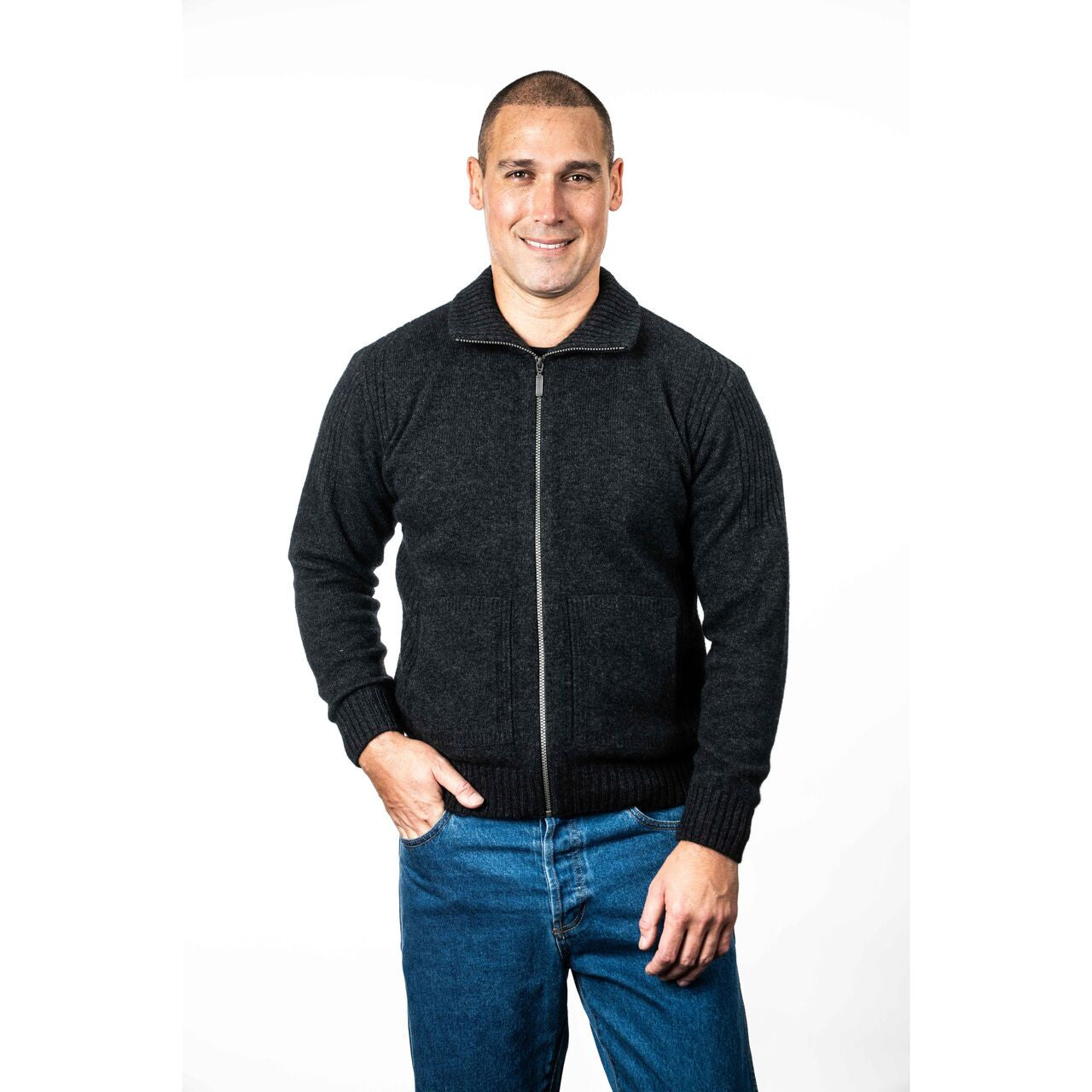 Koru - Merino & Possum Men's Rib Detail Jacket (KO882)Charcoal