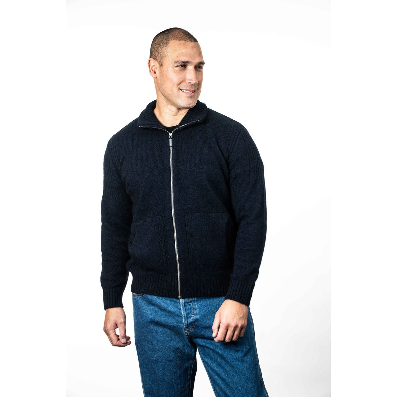Koru - Merino & Possum Men's Rib Detail Jacket (KO882)Navy