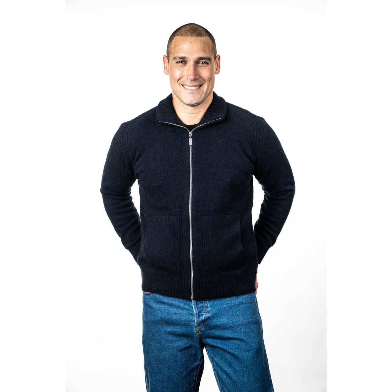 Koru - Merino & Possum Men's Rib Detail Jacket (KO882)Navy