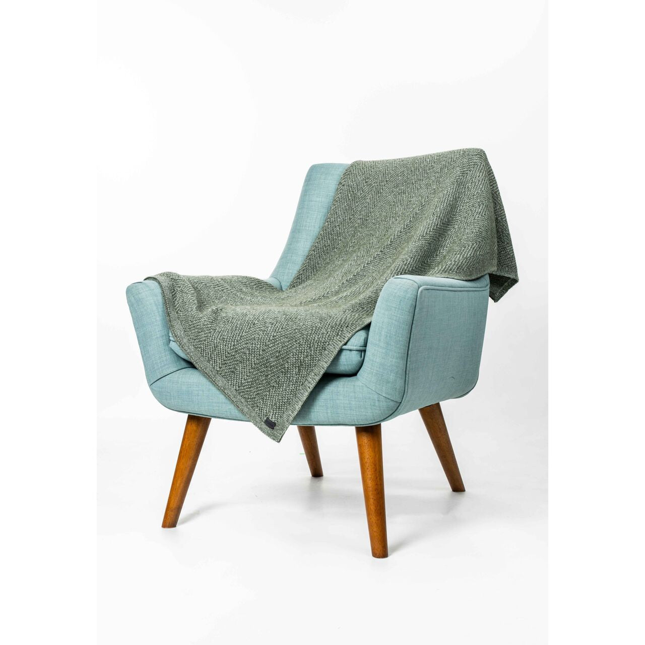 Koru - Merino & Possum Plated Herringbone Throw (KO966)Moss/Natural