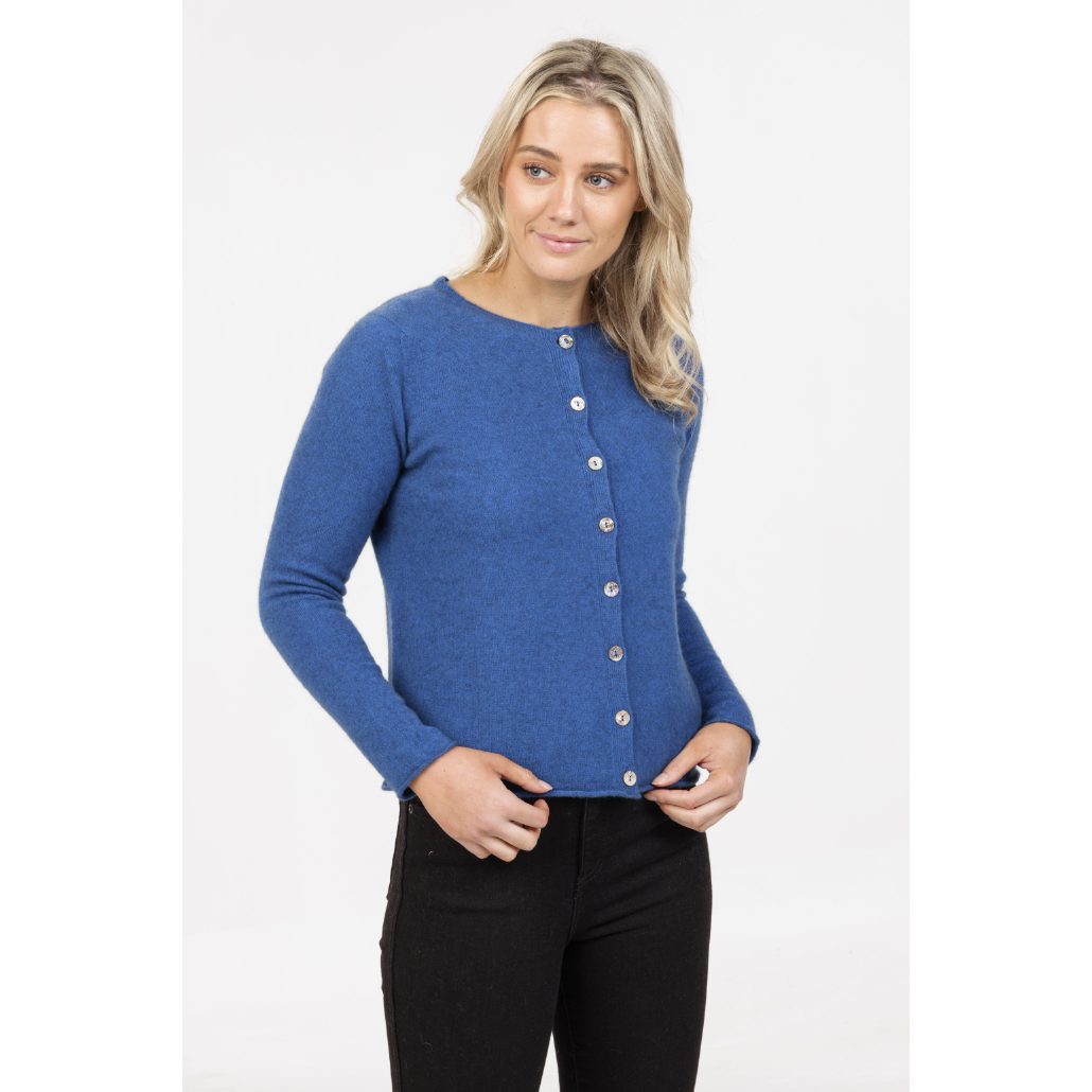 Native World - Merino & Possum Paua Shell Cardigan (NB872)Cornflower