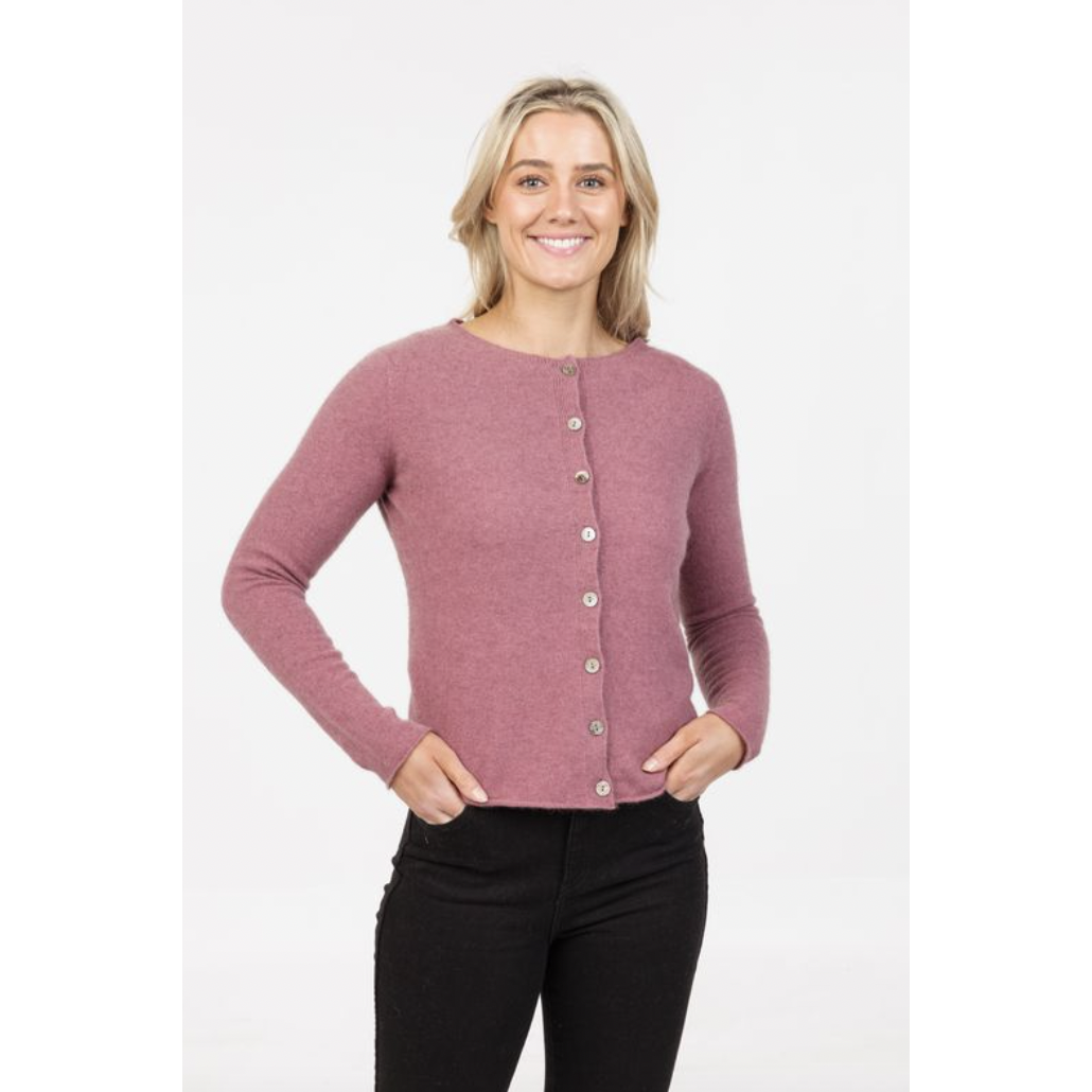 Native World - Merino & Possum Paua Shell Cardigan (NB872)Magnolia