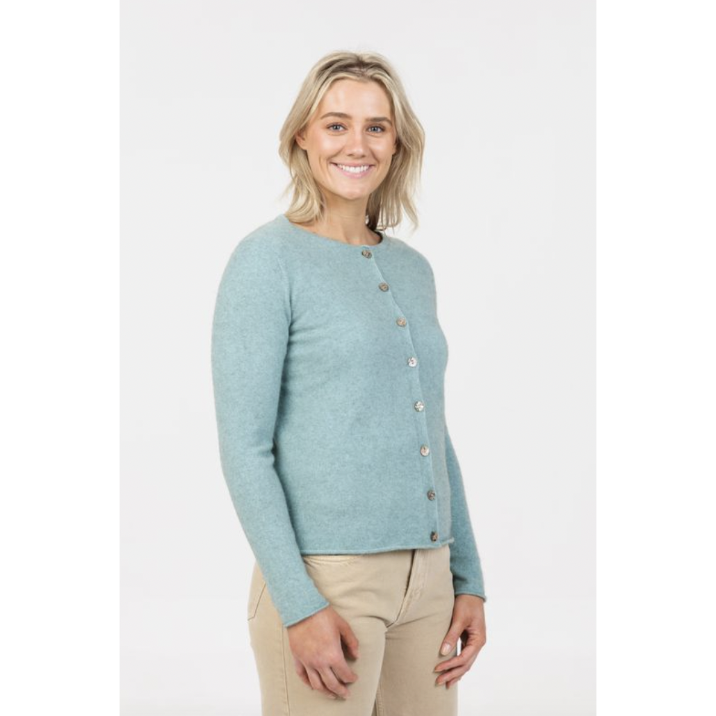 Native World - Merino & Possum Paua Shell Cardigan (NB872)Topaz