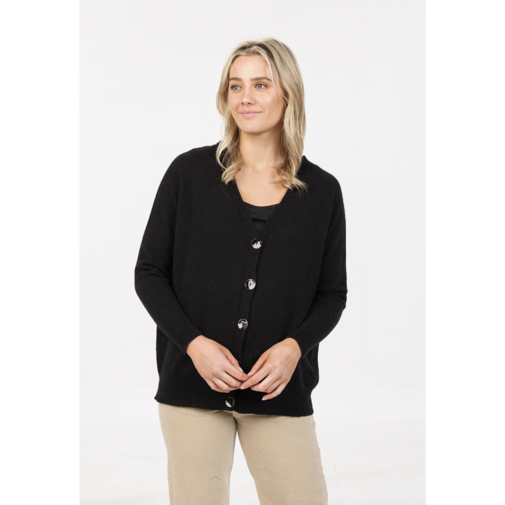 Native World - Merino & Possum Relaxed Cardigan (NB851)Black