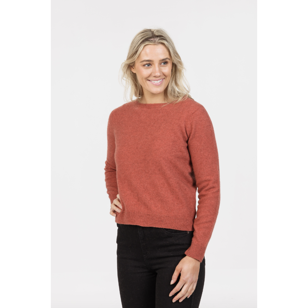 Native World - Merino & Possum Classic Crop Sweater (NB870) Rosewood