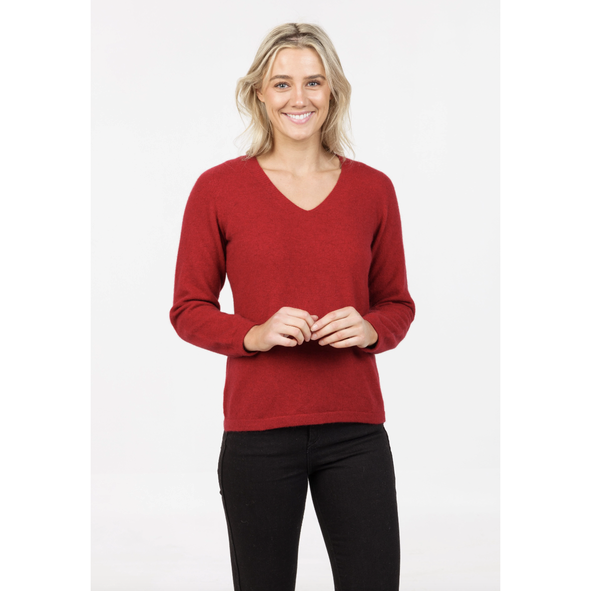 Native World - Merino & Possum Vee Plain Sweater (NB396)Berry