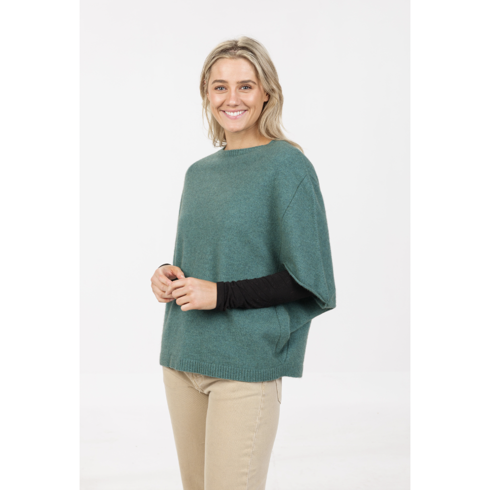 Native World - Merino & Possum Split Sleeve Poncho (NB868)Mist