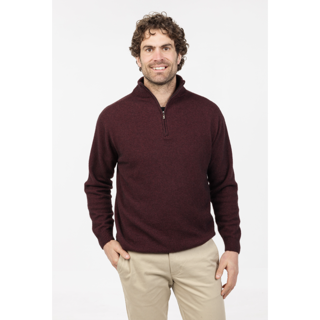 Native World - Merino & Possum Lightweight Half Zip Sweater (NB336)Shiraz