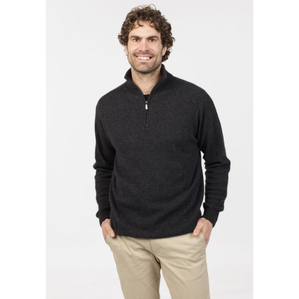 Native World - Merino & Possum Lightweight Half Zip Sweater (NB336)Charcoal