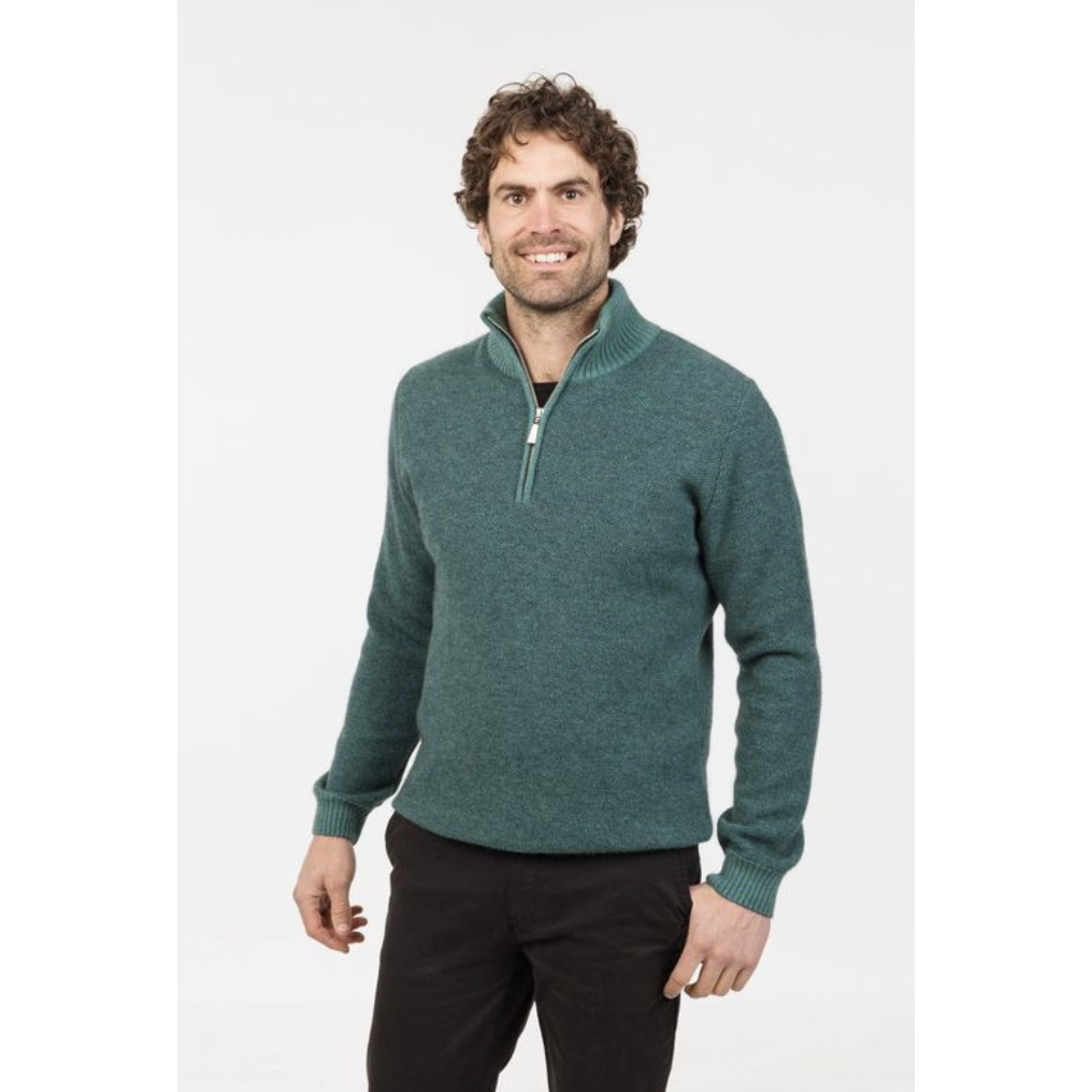Native World - Merino & Possum Textured Half Zip Sweater (NE338)Mist