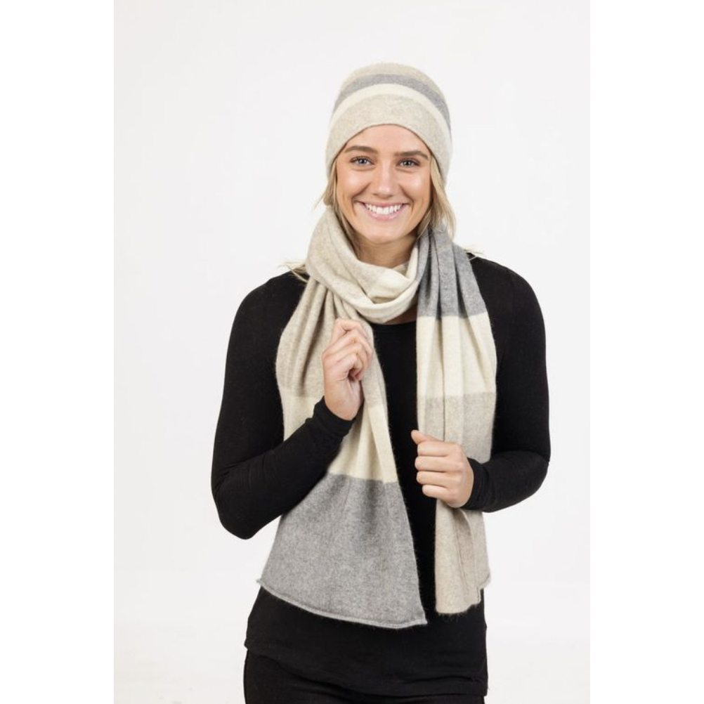 Native World - Possum & Merino Travel Scarf (NX824)Natural Stripe