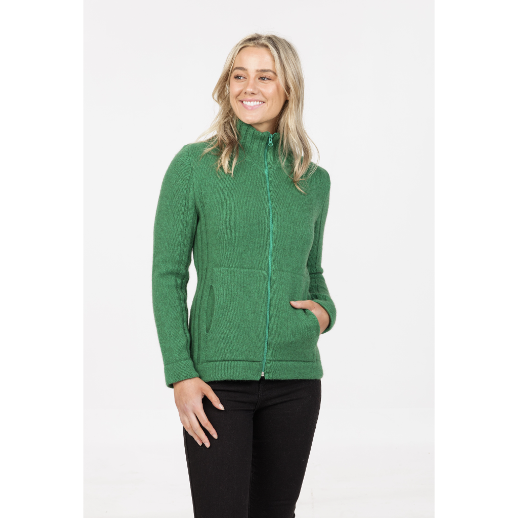Native World - Merino & Possum Button Essential Full Zip Jacket (NS832)Emerald