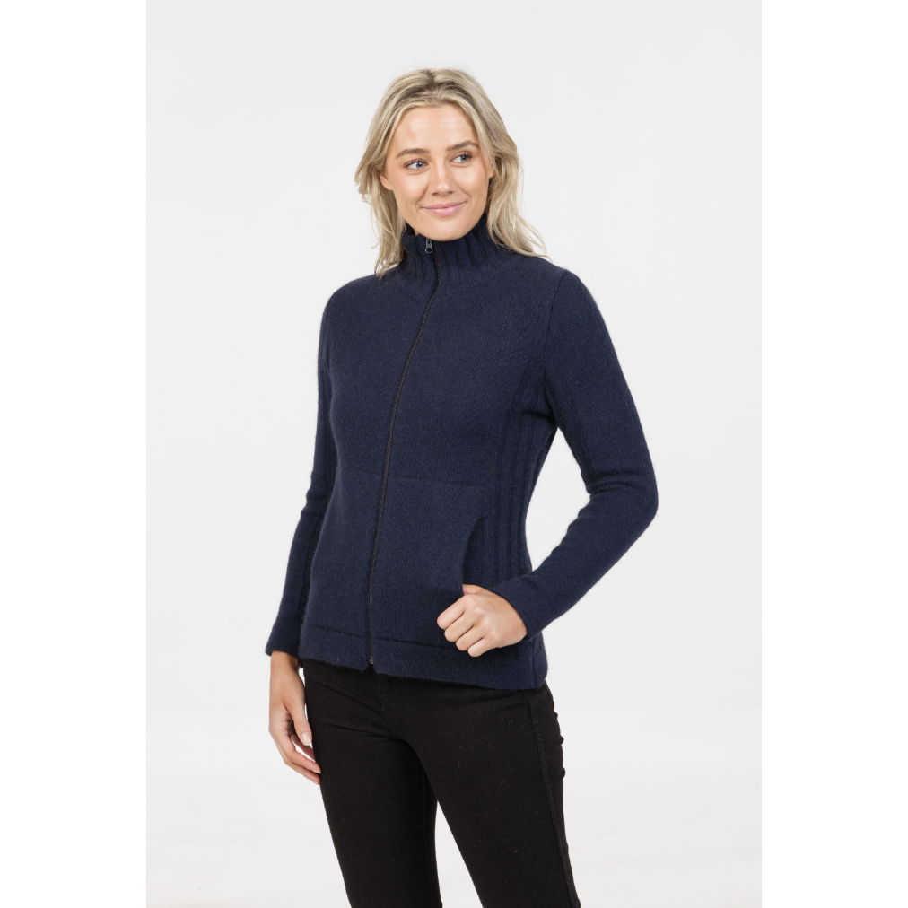 Native World - Merino & Possum Button Essential Full Zip Jacket (NS832)Twilight