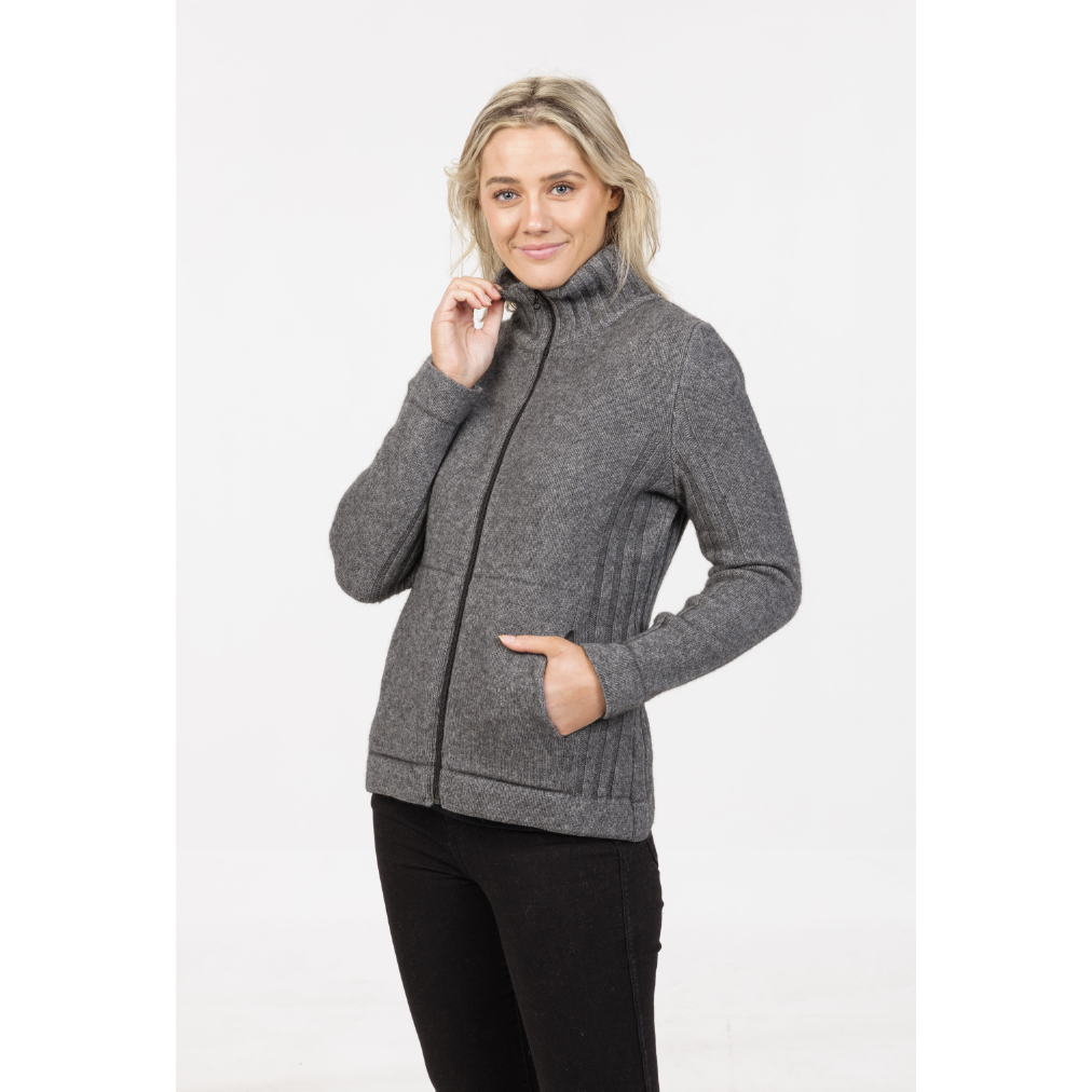 Native World - Merino & Possum Button Essential Full Zip Jacket (NS832) SILVER