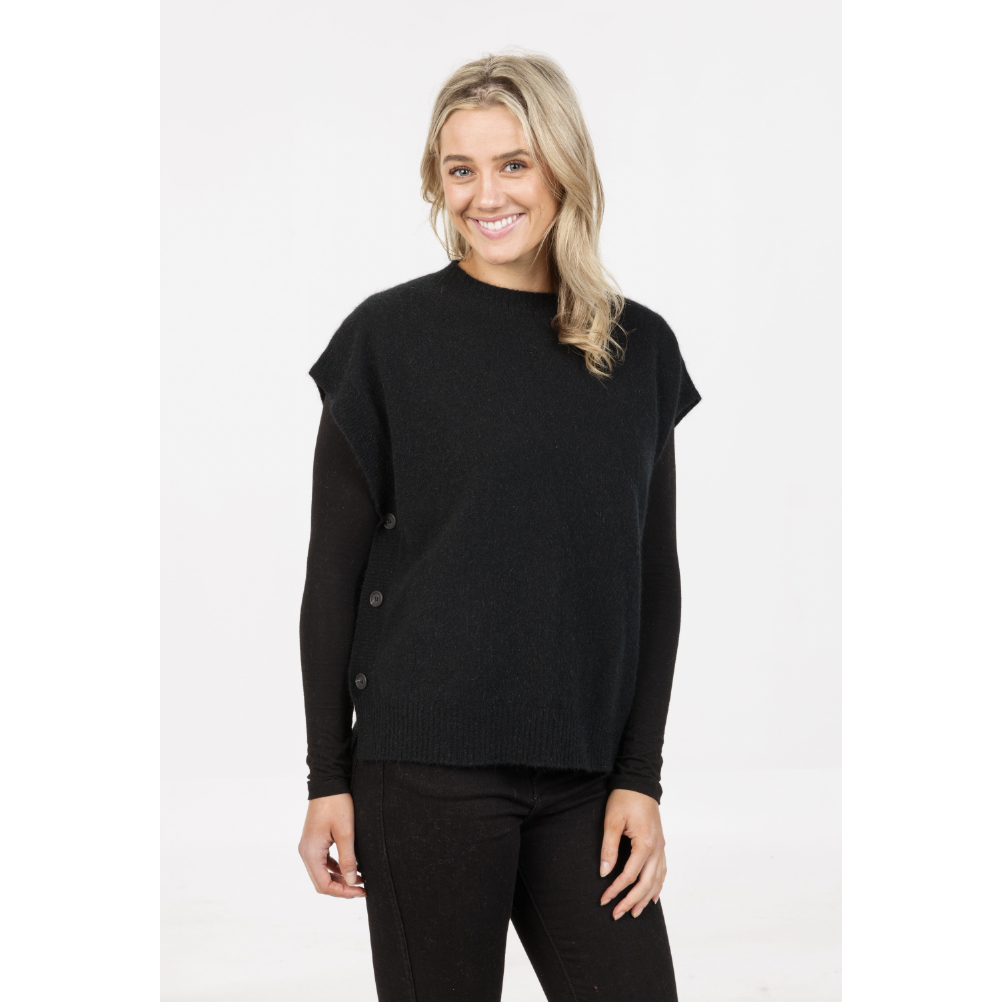 Native World - Merino & Possum Side Button Vest (NB887)Black