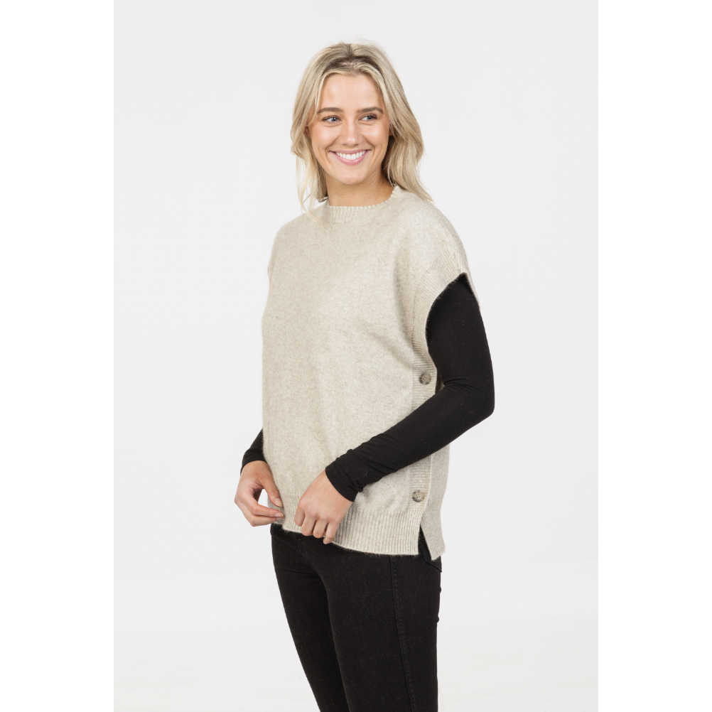 Native World - Merino & Possum Side Button Vest (NB887)Natural