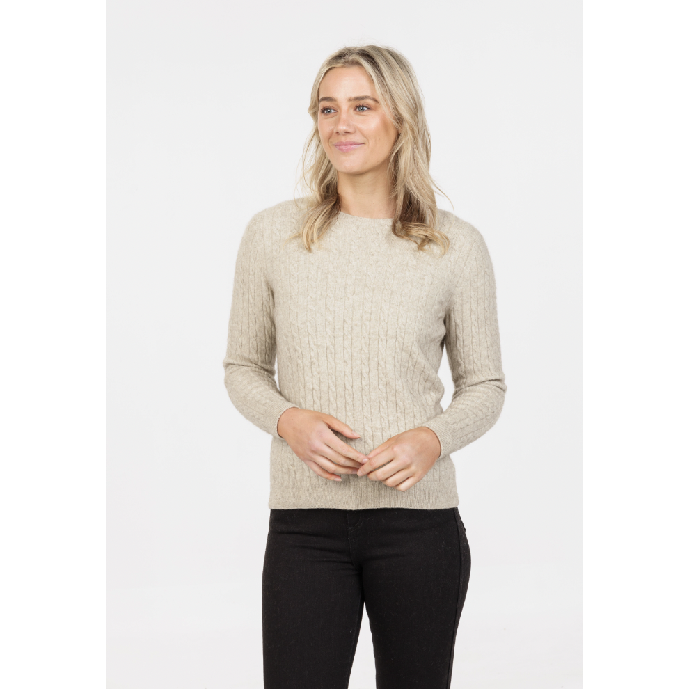 Native World - Merino & Possum Classic Cable Sweater (NB885)Natural