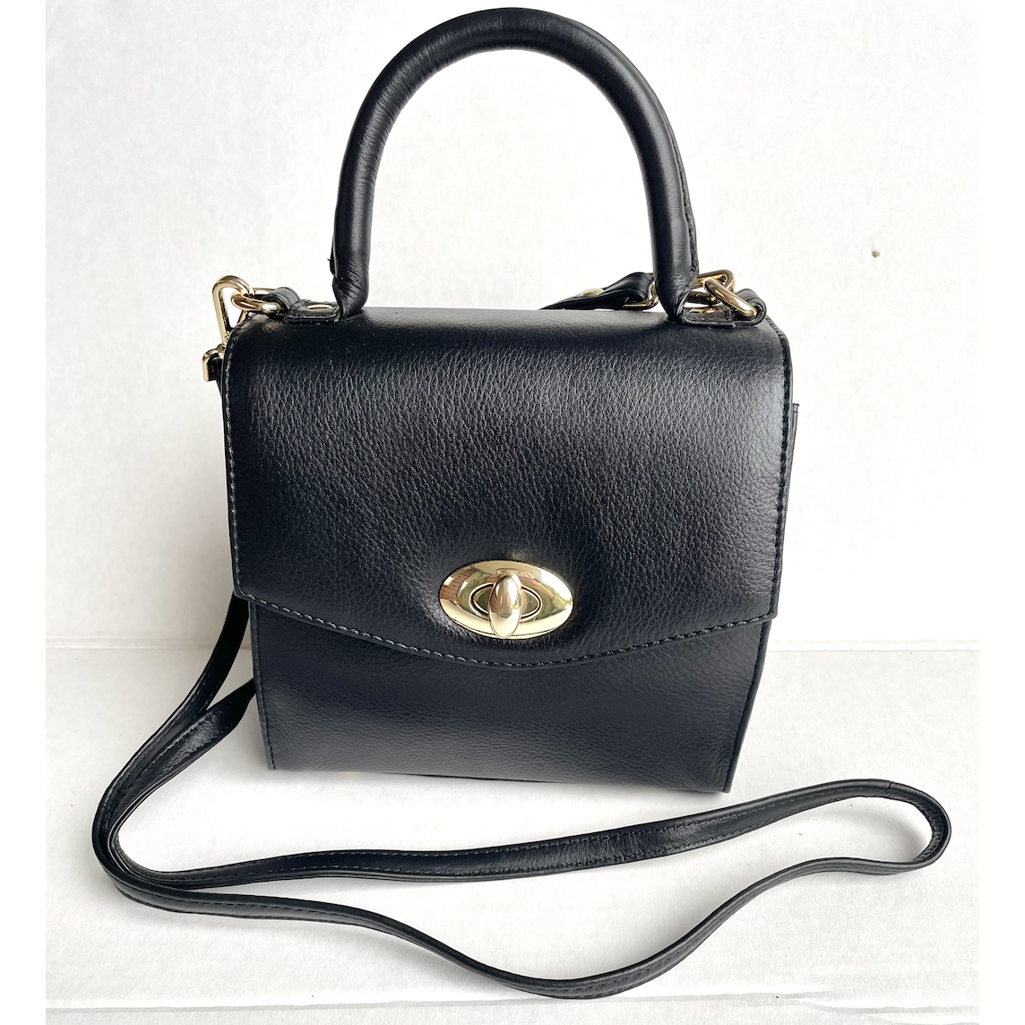 Baron - Leather Mini Handbag with Top Handle (2557)Black