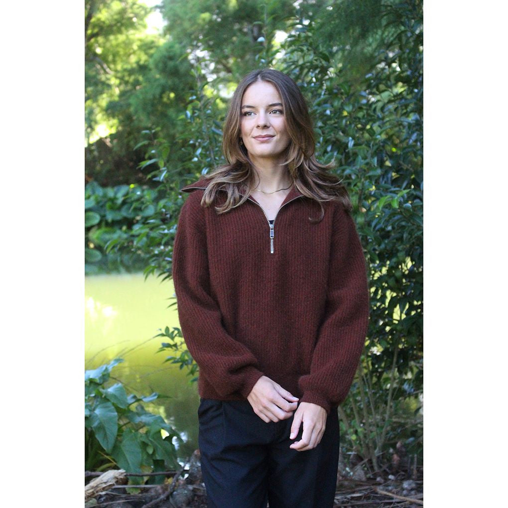 Zinity - Merino & Possum Daldy 1/4 Zip Jumper (Z159)Russet