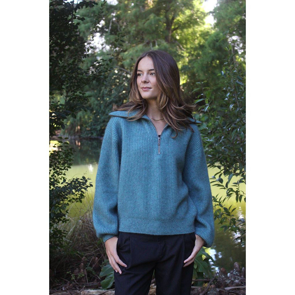 Zinity - Merino & Possum Daldy 1/4 Zip Jumper (Z159)Sage