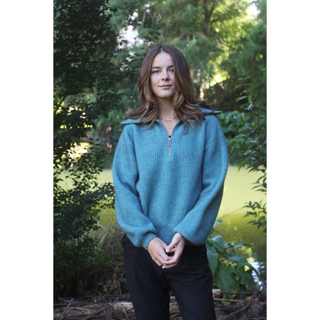 Zinity - Merino & Possum Daldy 1/4 Zip Jumper (Z159)Sage