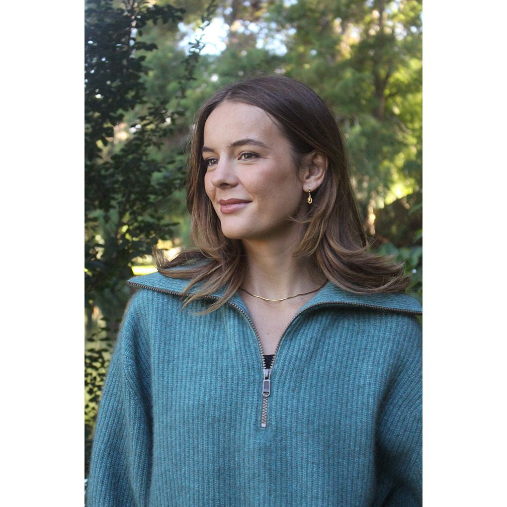 Zinity - Merino & Possum Daldy 1/4 Zip Jumper (Z159)Sage